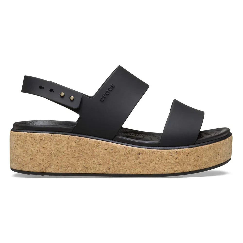 Brooklyn Cork Low Wedge Sandal - Black/Black
