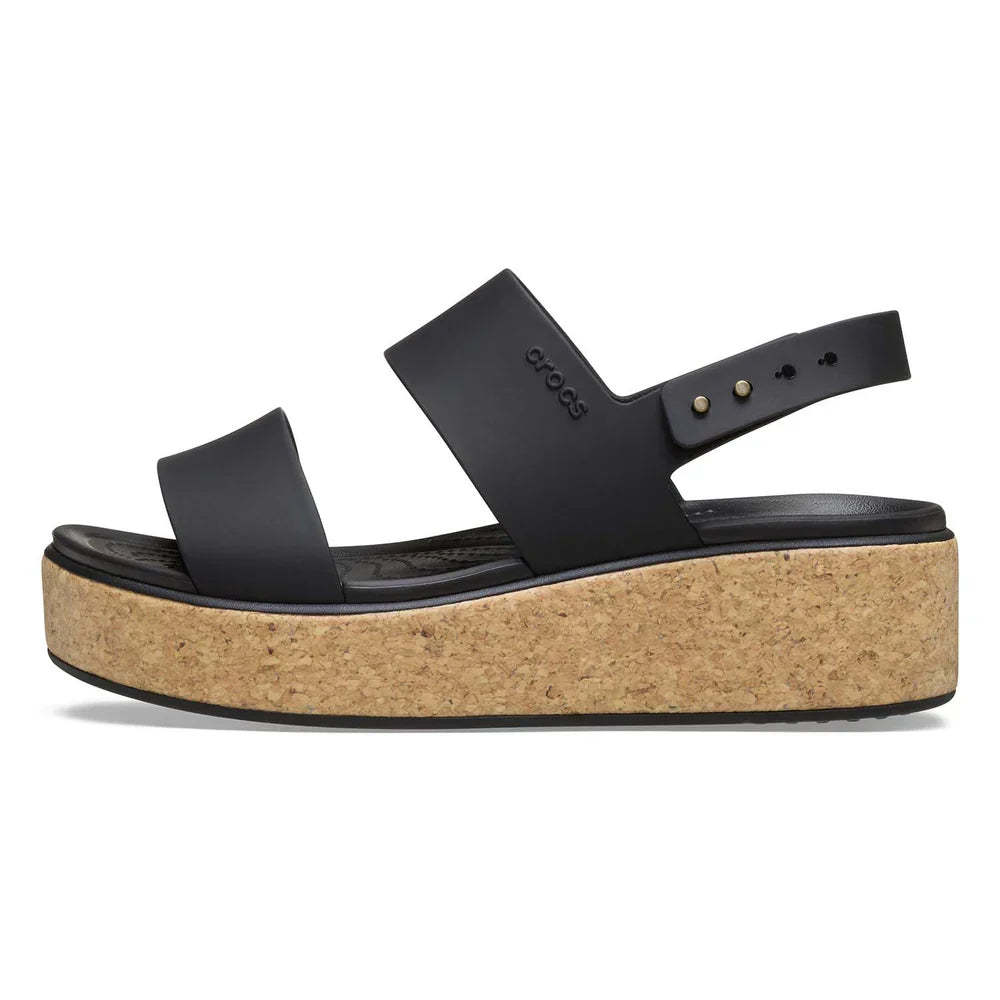 Brooklyn Cork Low Wedge Sandal - Black/Black